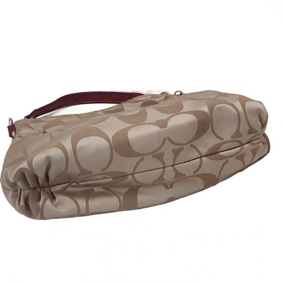 Auth COACH Daisy Poppy Signature Hobo F20064 Khaki Red Jacquard Patent Leather - Picture 5 of 12